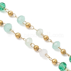 Handmade 304 Stainless Steel and Faceted Rondelle Glass Beaded Chain Bracelet Making&nbsp;AJEW-JB01476-01