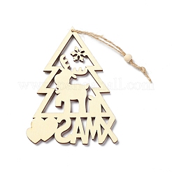 クリスマス木製ペンダント装飾  ジュートロープ付き  クリスマスツリー  鹿  227~240mm&nbsp;HJEW-K037-01B