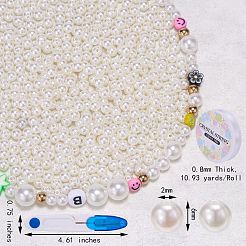 DIYストレッチブレスレット作成キット  1820個のABSプラスチックイミテーションパールビーズ  2ロール弾性クリスタルスレッド  1個のミシンはさみ  ミックスカラー  6mm  穴：2mm  200グラム  約1820個/200g&nbsp;DIY-SZ0004-08
