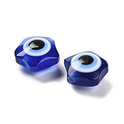 オペーク樹脂ビーズ  ナザールボンジュウスタイル  ダークブルー  スター  14x15x8.5mm  穴：2mm&nbsp;RESI-U012-02C