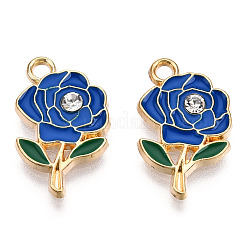 バレルメッキ合金ペンダント  エナメルとラインストーン付き  カドミウムフリー＆ニッケルフリー＆鉛フリー  花  ライトゴールド  ミックスカラー  18.5x11.5x2.5mm  穴：1.6mm&nbsp;X-ENAM-T011-205