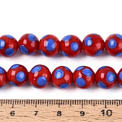 手作りランプワークビーズ連売り  ラウンド  波点付き  クリムゾン  9.5~11mm  穴：0.9~1.2mm  約38個/連  13.78~14.37インチ（35~36.5cm）&nbsp;LAMP-N037-02D