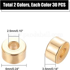 304ステンレススチールスペーサービーズ  コラム  ゴールデン·ステンレス鋼色  6x3.5mm  穴：2.2~2.5mm  2色  30個/カラー  60個/箱&nbsp;STAS-UN0008-25