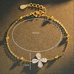 925 Sterling Silver Pave Clear Water Drop Cubic Zirconia Flower Link Bracelets for Women Daily Casual Gift&nbsp;MI7904-1