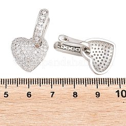 真鍮製マイクロパヴェクリアキュービックジルコニアフープピアス  ハート  鉛フリー＆カドミウムフリー  長持ちメッキ  ラックめっき  プラチナ  28.5x17mm&nbsp;EJEW-G471-30D-P
