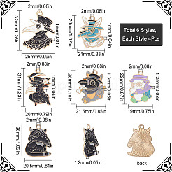 24本6スタイルアロイエナメルペンダント  ゴシックテーマ  うさぎ＆ねこ＆ペンギン  ミックスカラー  26~31x20~25x1~1.3mm  穴：2~2.2mm  4個/スタイル&nbsp;ENAM-SC0004-10
