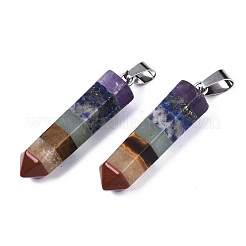 Assembled Natural Topaz Jade & Red Jasper & Red Agate & Lapis Lazuli & Quartz Crystal & Green Aventurine & Amethyst Pointed Pendants&nbsp;G-N0327-001A-01