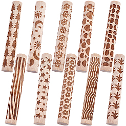 10Pcs 10 Styles Wood Handle Clay Texture Roller&nbsp;TOOL-CN0001-12A