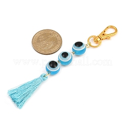Resin Evil Eye Round Bead & Polyester Tassel Pendant Decorations&nbsp;HJEW-JM04164-01