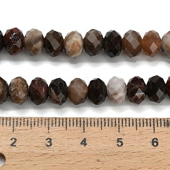 天然石ペトリファイドウッドビーズ連売り  多面カット  ロンデル  8x5.5mm  穴：1.2mm  約69個/連  15.16''（38.5センチメートル）&nbsp;G-Z111-A50