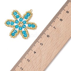 ガラスシードビーズペンダント  花のチャーム  304ステンレススチールリングとガラス付き  18KGP本金メッキ  多面カット  ターコイズ  31.5x28.5x3.5mm  穴：3.5mm&nbsp;PALLOY-MZ01270-01