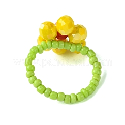 女性用フラワーガラスビーズストレッチリングセット4個4色  ミックスカラー  内径：18mm  1pc /カラー&nbsp;RJEW-TA00141