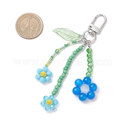 Cat Eye & Glass Seed Beaded Flower Pendant Decorations&nbsp;HJEW-TA00383-03