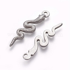 304ステンレスペンダント  ヘビ  アンティークシルバー  31x8x2.3mm  穴：1.8mm&nbsp;STAS-P231-44AS