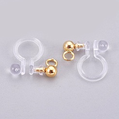 303ステンレススチール製クリップオンイヤリング金具  プラスチック付き  18KGP本金メッキ  11x10.5x3mm  穴：1.8mm&nbsp;STAS-P207-02G