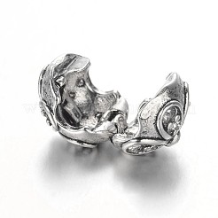 Flower Antique Silver Plated Alloy Rhinestone European Clip Clasps&nbsp;CPDL-E036-B03