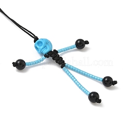 Halloween Theme Skeleton Glass Seed & Natural Black Onyx & Synthetic Turquoise Beaded Pendant Decorations&nbsp;HJEW-MZ00284-01