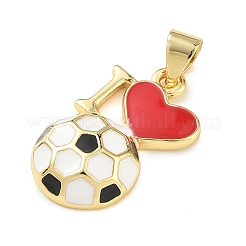 サッカーをテーマにした真鍮製エナメルペンダント  ハート＆フットボールチャーム  長持ちメッキ  カドミウムフリー＆鉛フリー  ラックめっき  18KGP本金メッキ  レッド  20x12.5x4.5mm  穴：5x4mm&nbsp;KK-A303-01B-G02