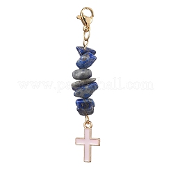 5Pcs 5 Style Natural Mixed Gemstone Chips & Alloy Enamel Cross Pendant Decorations&nbsp;HJEW-JM01793-S
