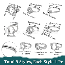 9個9スタイルの真鍮リング部品  プロングリングのセッティング  プラチナ  内径：16~19mm  1個/スタイル&nbsp;KK-NB0004-37