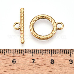 304ステンレススチールトグル留め具  ストライプリング  イオンプレーティング（ip）  18KGP本金メッキ  19x15x2mm  穴：2.8mm  バー：6x21x2mm&nbsp;STAS-N109-25G