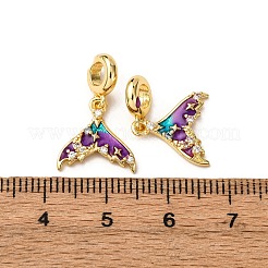 Brass Purple Enamel Mermaid Tail European Dangle Charms&nbsp;KK-A265-06B-G