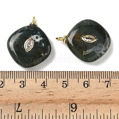 天然苔瑪瑙のペンダント  真鍮マイクロパヴェキュービックジルコニアの留め具が付いた菱形のチャーム  長持ちメッキ  ラックめっき  18KGP本金メッキ  カドミウムフリー＆鉛フリー  25~26.5x21.5x6.5~7.5mm  穴：2.5mm&nbsp;G-H328-06G-B13