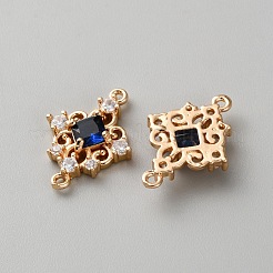Brass Pave Clear Cubic Zirconia & Glass Hollow Rhombus Connector Charms&nbsp;KK-WH0062-214KCG-04