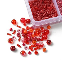 DIY ラウンドジュエリー作りキット  ガラスビーズやシードビーズを含む  レッド  4~5x3~4mm  穴：1~2mm  3色  12 G /カラー  36グラム&nbsp;DIY-FS0006-15