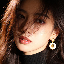 Brass and Shell Stud Dangle Earrings for Women&nbsp;FS-WG0512D-01