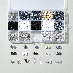 DIY Alloy & Round Natural White Jade & Obsidian & Crackle Agate & Synthetic Howlite Beads Couple Bracelets Jewelry Making Kits&nbsp;DIY-FS0007-49