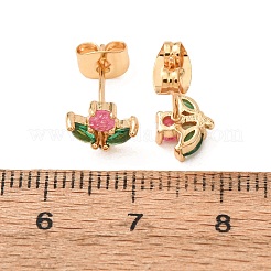 真鍮製 マイクロパヴェ キュービックジルコニア スタッドピアス 女性用  花  18KGP本金メッキ  6.5x8.5mm&nbsp;KK-CBACC01-05G