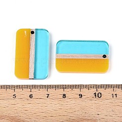 透明樹脂＆ウッドペンダント  長方形  ツートン  ゴールデンロッド  32.5x20.5x3.5mm  穴：2mm&nbsp;RESI-T057-75
