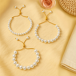 3Pcs 3 Styles Shell Pearl Beaded Slider Bracelet with Brass Snake Chain&nbsp;BJEW-HY0001-07