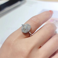 Oval Brass Micro Pave Clear Cubic Zirconia Cuff Rings for Women&nbsp;FS-WGC890E-01
