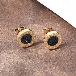 Flat Round 304 Stainless Steel Stud Earrings&nbsp;EJEW-H175-02G-02