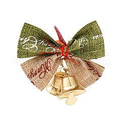クリスマス リネンの大きな蝶結びと鉄のベル飾り  クリスマスパーティーの小道具の装飾品  オリーブドラブ  48x49x15mm&nbsp;AJEW-S088-02C