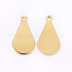 304ステンレススチール製刻印入りブランクタグペンダント  ティアドロップ  ゴールドカラー  18.5x10.5x1mm  穴：1.2mm&nbsp;STAS-E436-03G