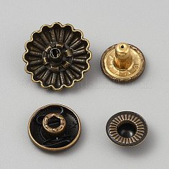 合金スナップボタン  合成ターコイズ付き  綿パッデッド服コートダウンジャケットバックル  花  ブラック  18x9mm&nbsp;FIND-TAC0012-11AB-03