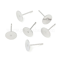 変色防止 304 ステンレススチール フラット ラウンド ブランク ペグ スタッド イヤリング 金具  ステンレス鋼色  12x8mm  ピン：0.6mm&nbsp;STAS-S028-37