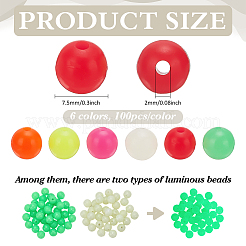 600個6色プラスチックビーズ  ラウンド  ミックスカラー  7.5mm  穴：2mm  100個/カラー&nbsp;KY-FG0001-20A