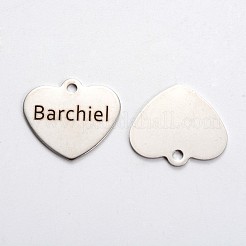 変色しない201ステンレススチール製ハートペンダント  ワードbarchielと  ステンレス鋼色  21x24x1mm  穴：2mm&nbsp;LS-STAS-L165-A01