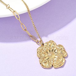 女性用304ステンレスペンダントネックレス  18KGP本金メッキ  花  16.69インチ（42.4cm）  ペンダント：27x26mm&nbsp;NJEW-D312-02C-G