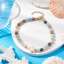 Natural Flower Amazonite &  Synthetic Turquoise Charm Anklets for Women&nbsp;AJEW-AN00616-02