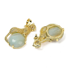 Natural Flower Amazonite Ball with Leopard Shape Brass Pendants&nbsp;KK-F887-04G-30