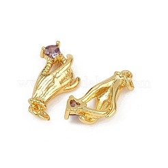 真鍮製マイクロパヴェキュービックジルコニアペンダント  カドミウムフリー＆鉛フリー  心のジェスチャー  丸カン付き  18KGP本金メッキ  20.5x12x4.5mm  穴：3mm&nbsp;KK-C093-01B-G