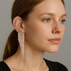 3 Pairs 3 Colors Alloy Rhinetosne Tassel Stud Earrings for Women&nbsp;EJEW-GO0002-23