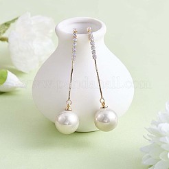 クリア キュービックジルコニア タッセルとイミテーション パール ダングル スタッド ピアス  女性用合金ロングドロップイヤリング  ゴールドカラー  66x15.5mm&nbsp;JE1050A