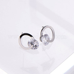 Stainless Steel Clear Cubic Zirconia Ring Stud Earrings&nbsp;ZH7800