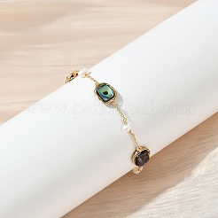 Rectangle Brass Abalone Shell Link Bracelets&nbsp;KK-D301-02G